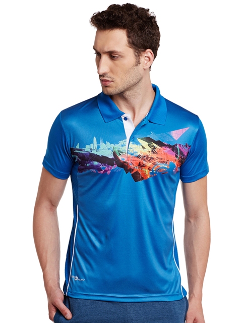 

Duke Men Blue Printed Polo Collar T-shirt