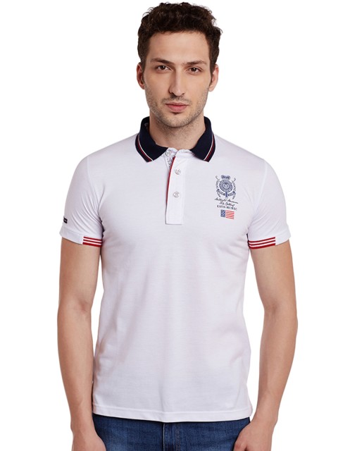 

Duke Men White Printed Polo Collar T-shirt
