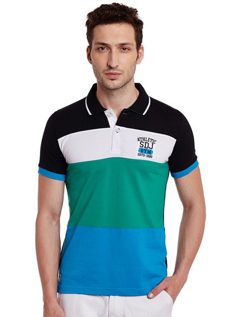 

Duke Men Black Colourblocked Polo Collar T-shirt
