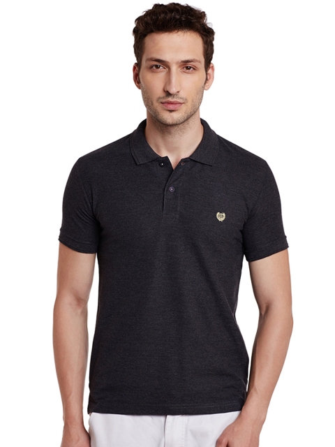 

Duke Men Charcoal Grey Solid Polo Collar T-shirt