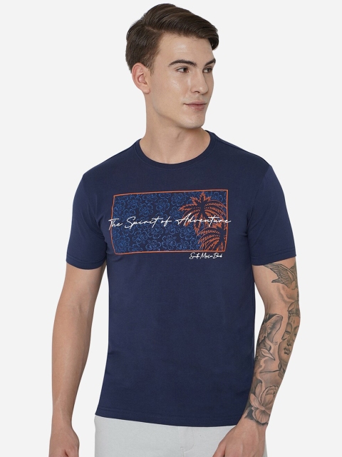 

JADE BLUE Men Plus Size Blue Graphic Printed Slim Fit Pure Cotton T-shirt