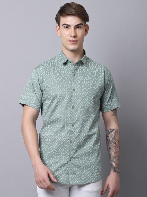 

Majestic Man Men Green Slim Fit Printed Casual Shirt