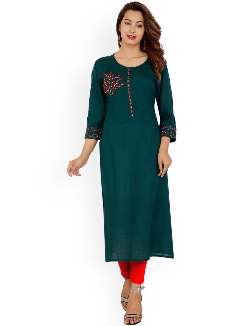 

NITVAN Women Green & Red Thread Work Kurta