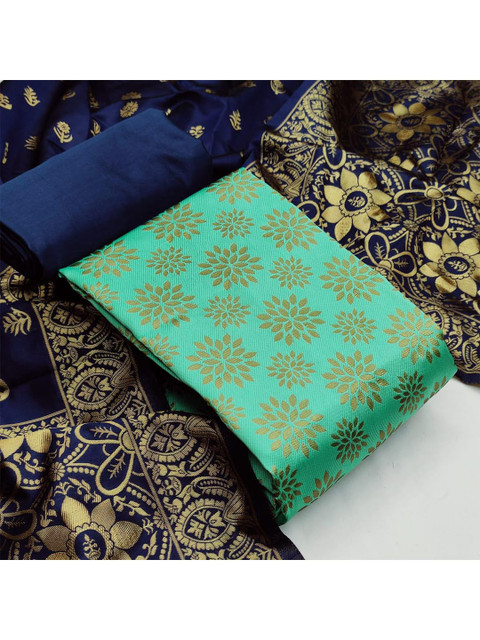 

MORLY Green & Blue Dupion Silk Unstitched Dress Material