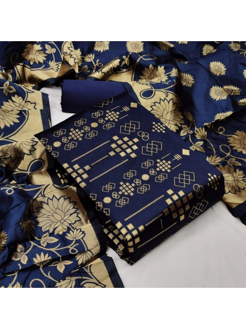 

MORLY Dupion Silk Unstitched Dress Material, Navy blue