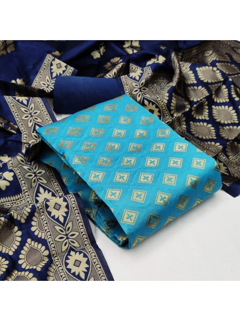 

MORLY Turquoise Dupion Silk Unstitched Dress Material, Turquoise blue