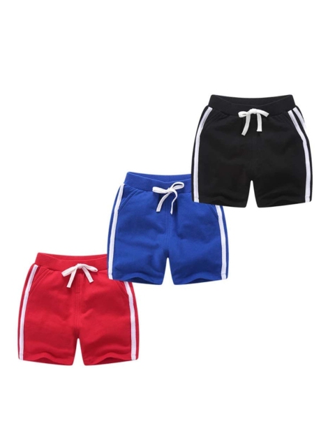 

KYDA KIDS Boys Pack of 3 Solid Mid Rise Cotton Shorts, Red