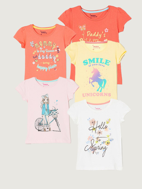 

max Girls Pack Of 5 Printed T-shirt, Multi
