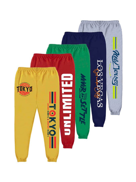 

KYDA KIDS Boys Pack Of 5 Typography Printed Cotton Joggers, Red