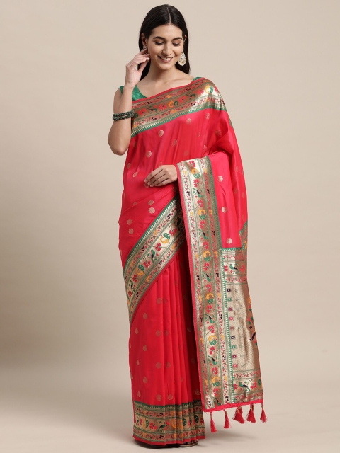 

KAITHY CREATION Red And Gold Toned Woven Design Zari Pure Silk Banarasi Saree