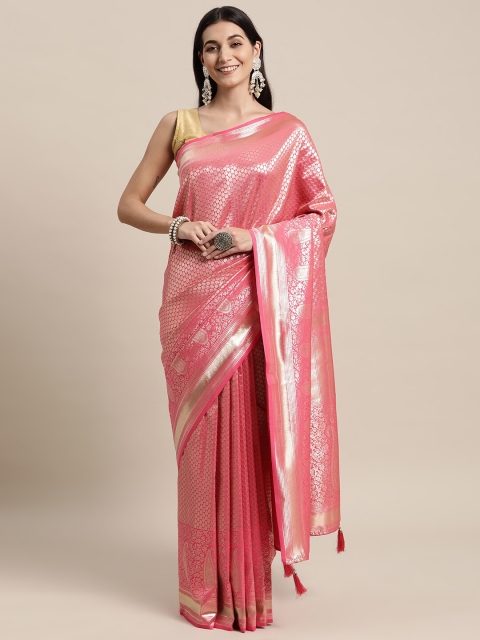 

KAITHY CREATION Pink And Gold Toned Woven Design Zari Pure Silk Banarasi Saree