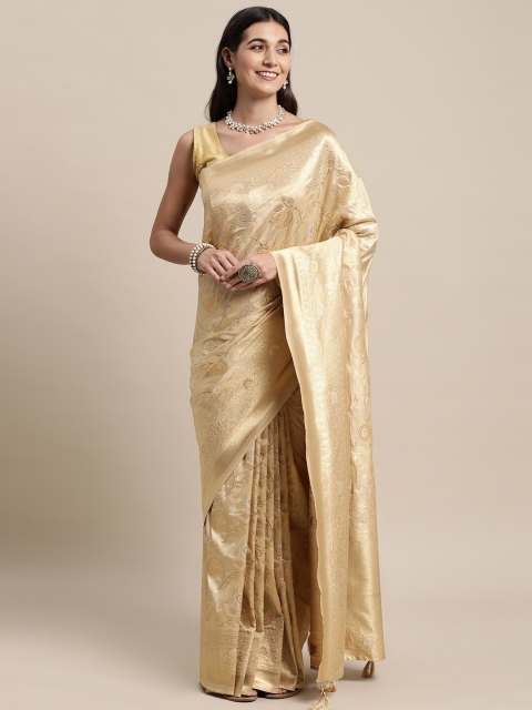 

KAITHY CREATION Gold Toned Woven Design Zari Pure Silk Banarasi Saree