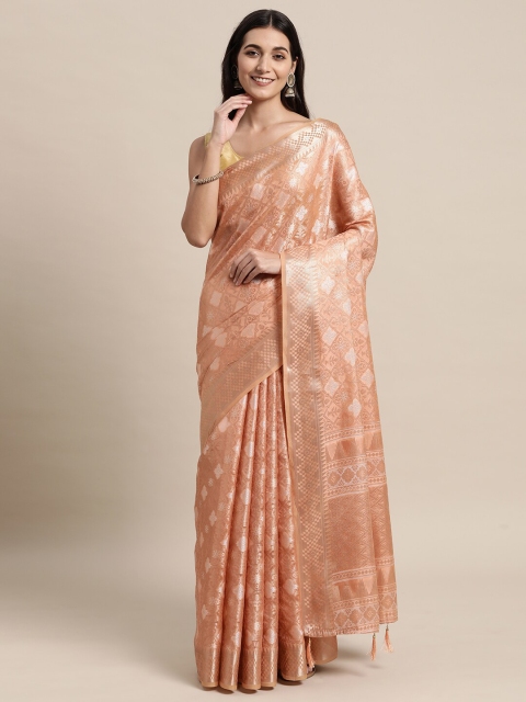 

KAITHY CREATION Pink And Gold Toned Woven Design Zari Pure Silk Banarasi Saree