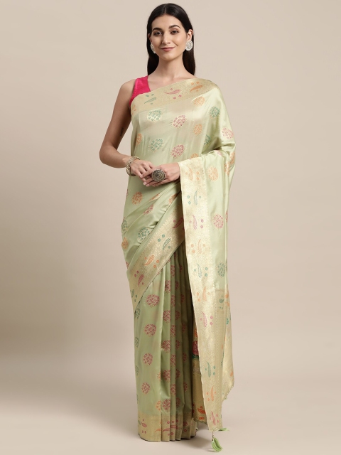 

KAITHY CREATION Light Green And Gold Toned Woven Design Zari Satin Banarasi Saree