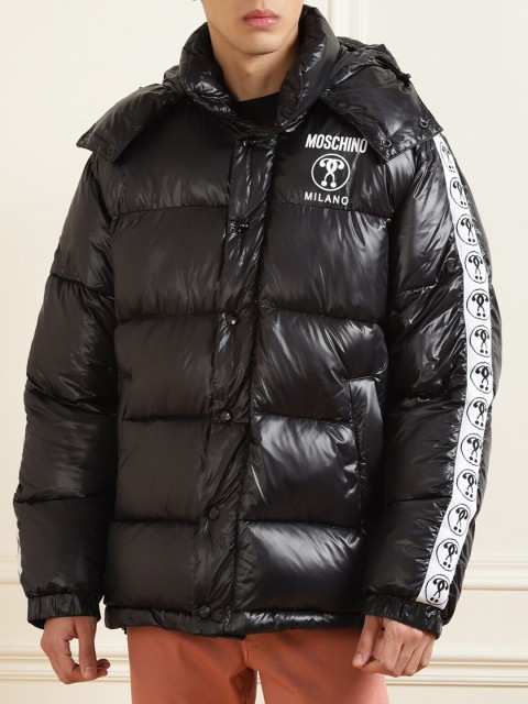 

MOSCHINO COUTURE Men Black Lightweight Longline Puffer Jacket With Detachable Hood