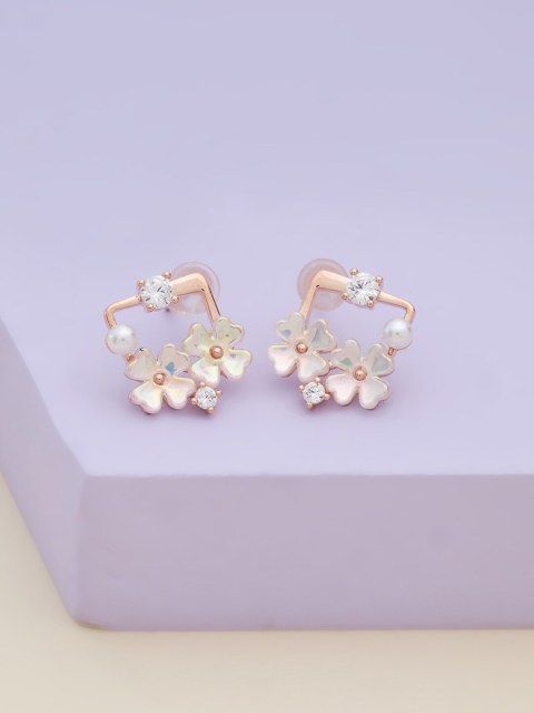 

Kushal's Fashion Jewellery Women White Floral Studs Earrings, Rose gold