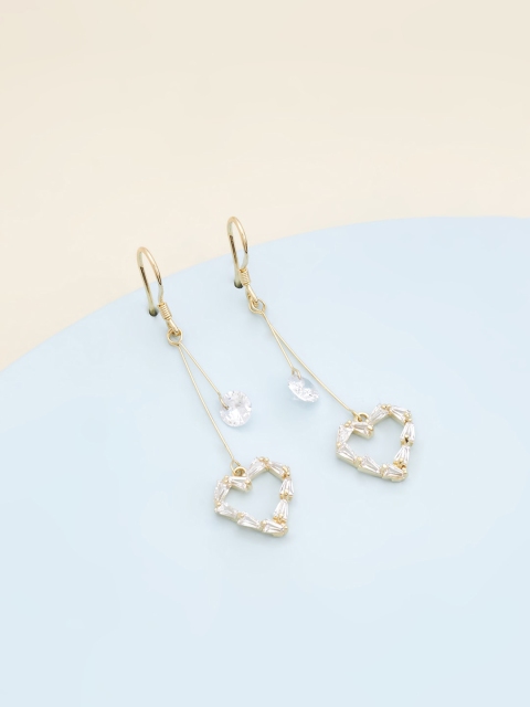 

Kushal's Fashion Jewellery Women Gold-Toned & White Heart Shaped Drop Earrings