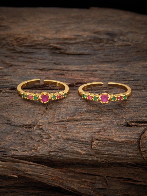 

Kushal's Fashion Jewellery Gold-Plated & Toned Red & Green CZ Studded Toe Rings