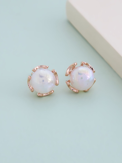 

Kushal's Fashion Jewellery Women White & Rose Gold Circular Studs Earrings
