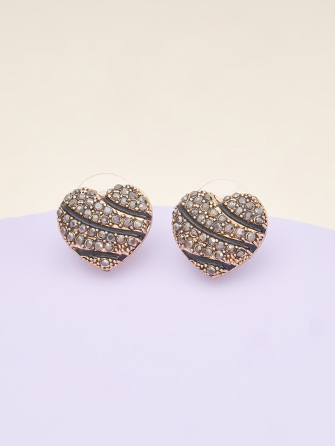 

Kushal's Fashion Jewellery Women Grey & Gold-Toned Heart Shaped Studs Earrings