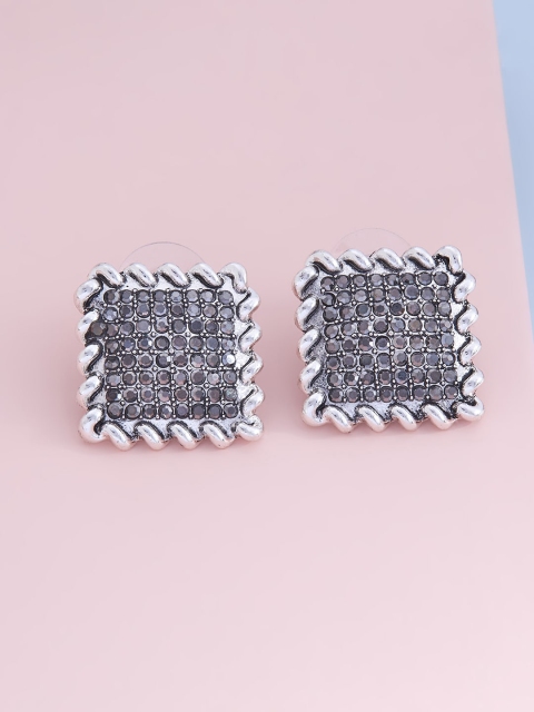 

Kushal's Fashion Jewellery Oxidised Square Stud Earrings, Grey