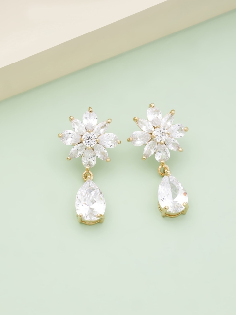 

Kushal's Fashion Jewellery Women White & Gold-Toned Floral Drop Earrings