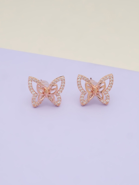 

Kushal's Fashion Jewellery Women Rose Gold & White Quirky Studs Earrings