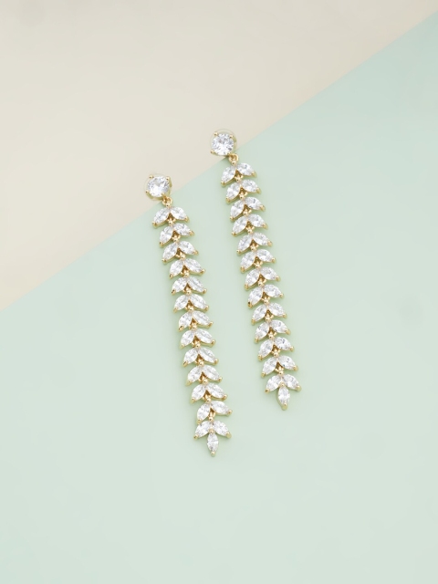 

Kushal's Fashion Jewellery Women White & Gold-Toned Contemporary Drop Earrings