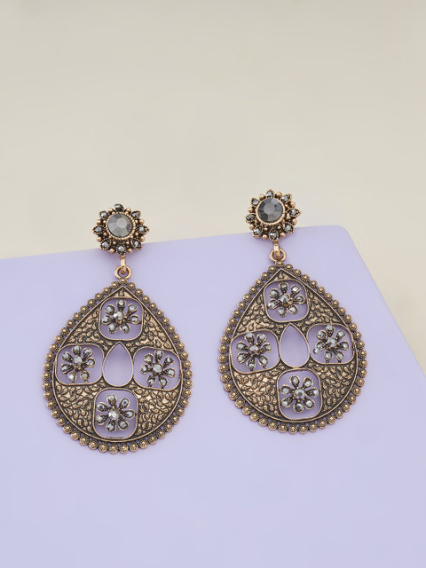 

Kushal's Fashion Jewellery Grey Teardrop Shaped Drop Earrings