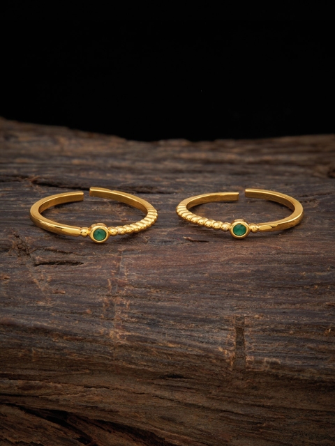 

Kushal's Fashion Jewellery Gold-Plated Green Cz Studded Adjustable Toe Ring