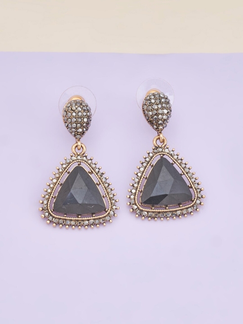 

Kushal's Fashion Jewellery Women Rose-Gold Plated Black Triangular Drop Earrings