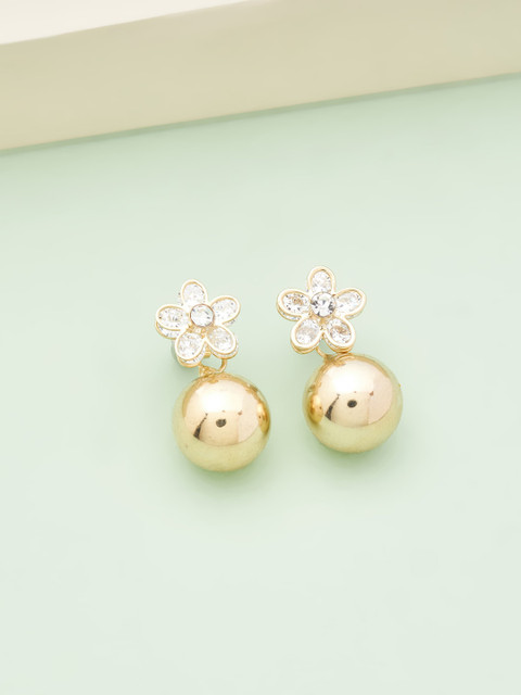 

Kushal's Fashion Jewellery Women Gold Plated White Cubic Zirconia Spherical Studs Earrings