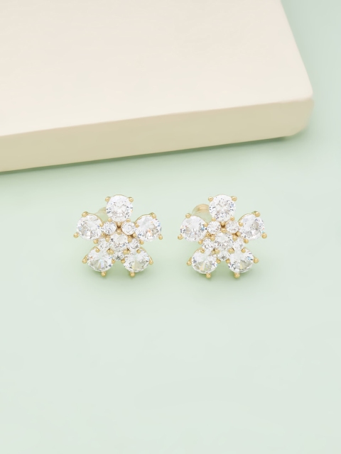 

Kushal's Fashion Jewellery Women Gold Plated White Floral CZ Stud Earrings