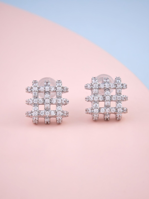 

Kushal's Fashion Jewellery Women Rhodium Plated White Square CZ Stud Earrings