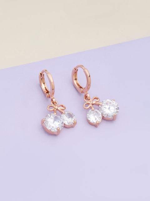 

Kushal's Fashion Jewellery Women Rose-Gold Plated White Circular CZ Hoop Earrings
