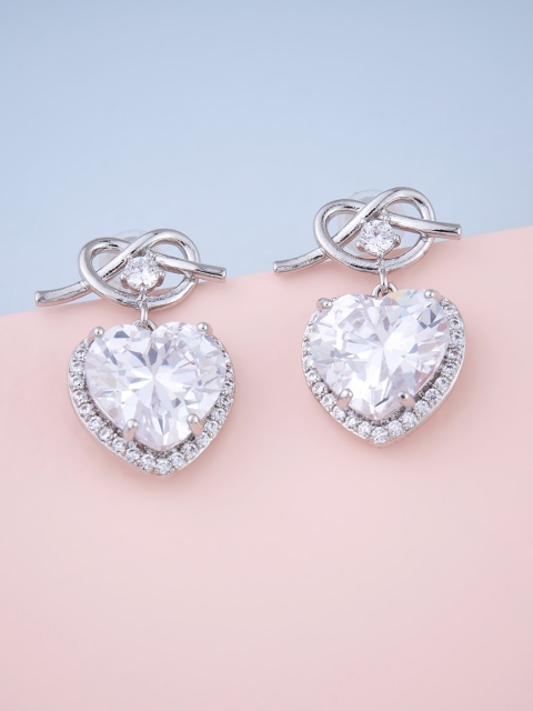 

Kushal's Fashion Jewellery Rhodium Plated Heart Shaped Drop Earrings, White