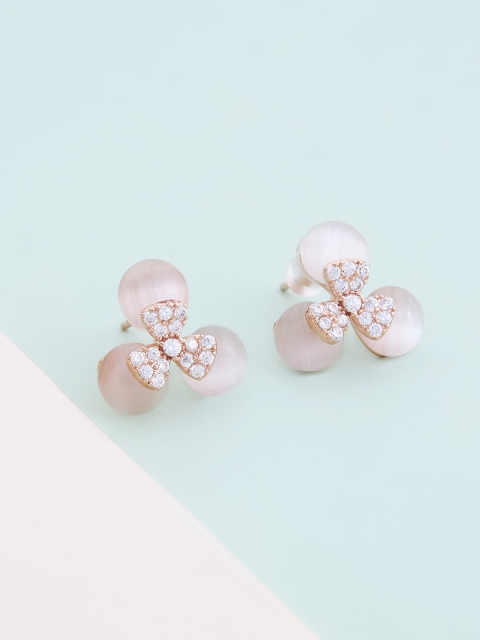 

Kushal's Fashion Jewellery Women Rose-Gold Plated Peach-Coloured Floral Stud Earrings