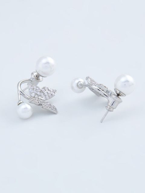 

Kushal's Fashion Jewellery Women Rhodium Plated White Quirky Stud Earrings