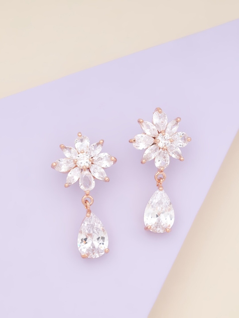 

Kushal's Fashion Jewellery Women Rose-Gold Plated White Tear drop Shaped Drop Earrings