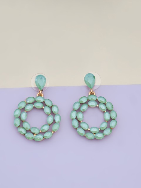 

Kushal's Fashion Jewellery Women Gold Plated Sea Green Circular Drop Earrings