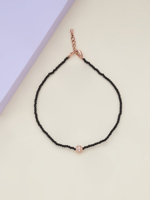

Kushal's Fashion Jewellery Rose-Gold Plated & black Beaded Anklet