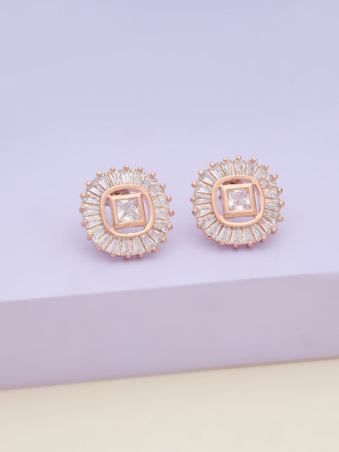 

Kushal's Fashion Jewellery Rose-Gold Plated Circular Studs Earrings, White