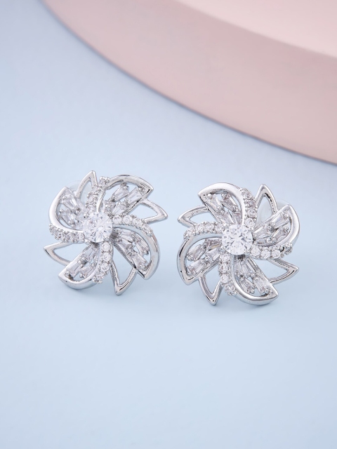 

Kushal's Fashion Jewellery Women Rhodium Plated White Floral Stud Earrings