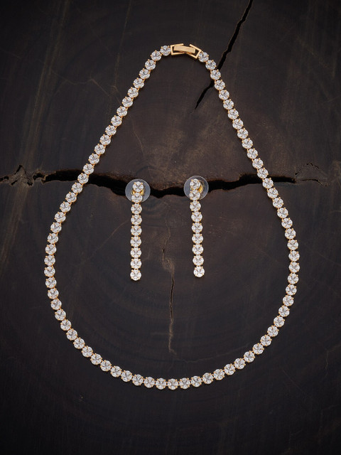 

Kushal's Fashion Jewellery Gold-Plated White CZ-Studded Jewellery Set
