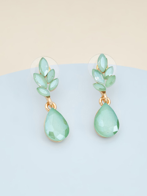 

Kushal's Fashion Jewellery Sea Green Teardrop Shaped Studs Earrings