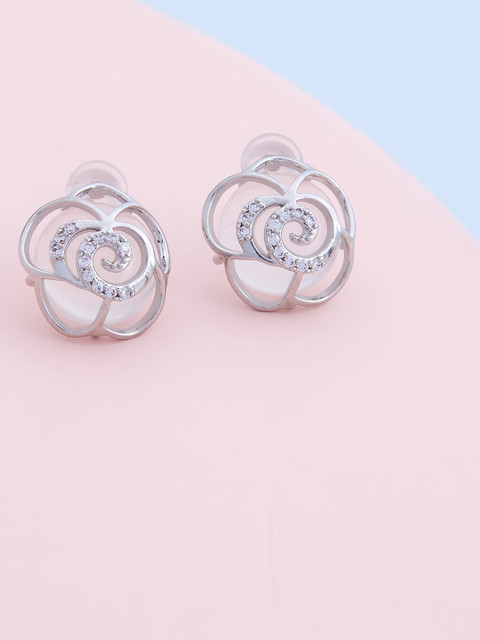 

Kushal's Fashion Jewellery Rhodium Plated Floral Studs Earrings, White