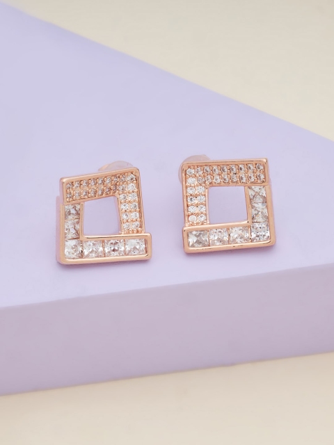 

Kushal's Fashion Jewellery Women Rose-Gold Plated White Square Studs Earrings