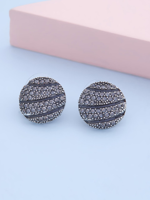 

Kushal's Fashion Jewellery Oxidised Circular Studs Earrings, Grey