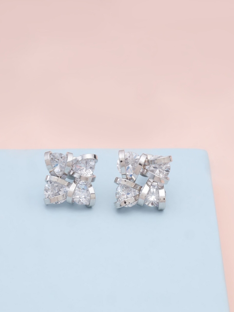 

Kushal's Fashion Jewellery Women Rhodium Plated White Square Stud Earrings
