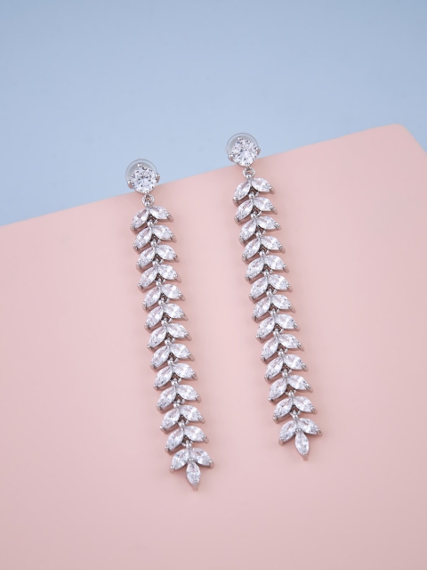 

Kushal's Fashion Jewellery Women Rhodium Plated White Contemporary CZ Drop Earrings